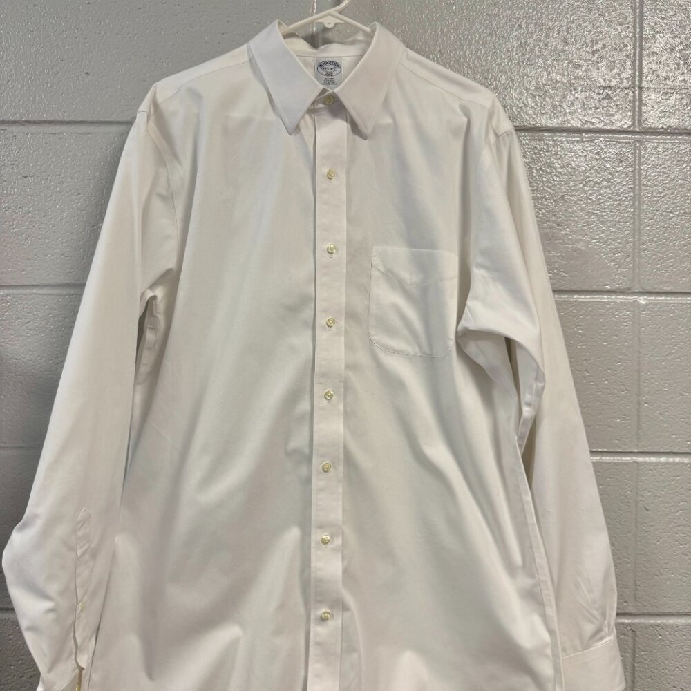 Mens Brooks Brothers Cream Color Buttondown Slim Fit Dress Shirt-Size 16-1/2:6/7